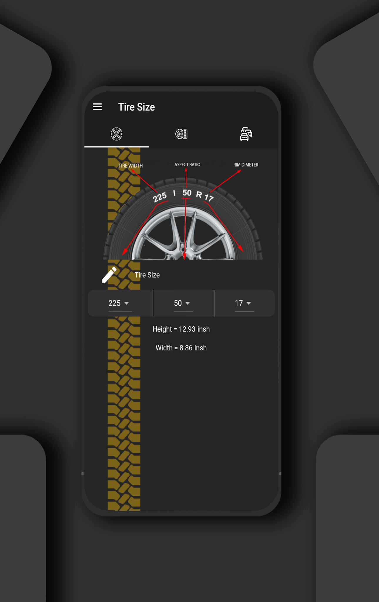 لقطة من تطبيق Tire Size، رقم 6.